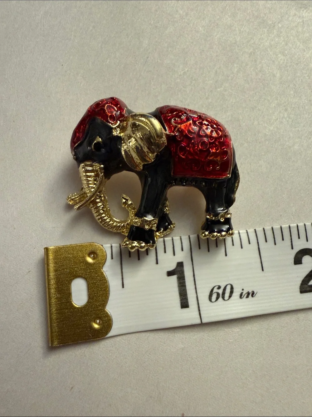 Black & Red Elephant Brooch with Gold-Tone Accents